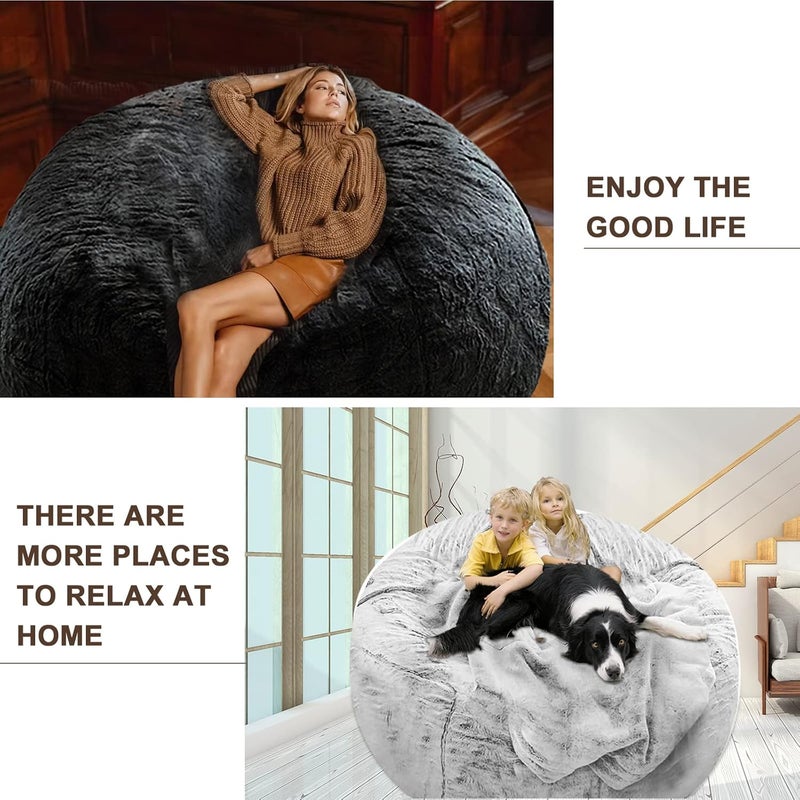 YudouTech （No Filler Bean Bag Chair Cover Without Filler,Big Round Soft Fluffy PV Velvet Washable Bean Bag Lazy Sofa Bed Cover for Adults,Living Room Bedroom Furniture Outside,5ft Dark Grey - Image 5